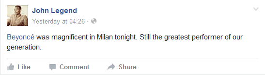 John Legend, Beyoncé Facebook